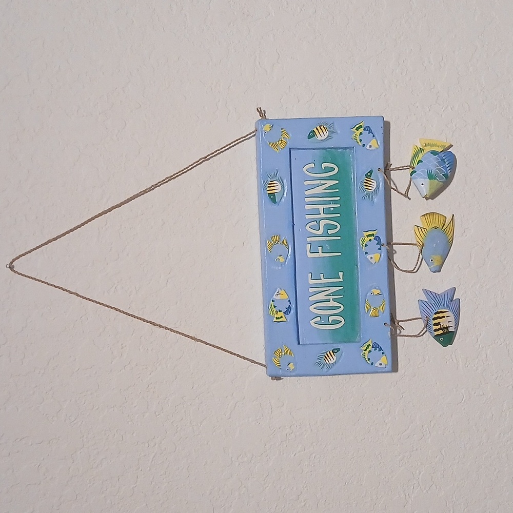 GONE FISHING Wooden Wall Plaque/Wall Hanging By Bermuda Trader